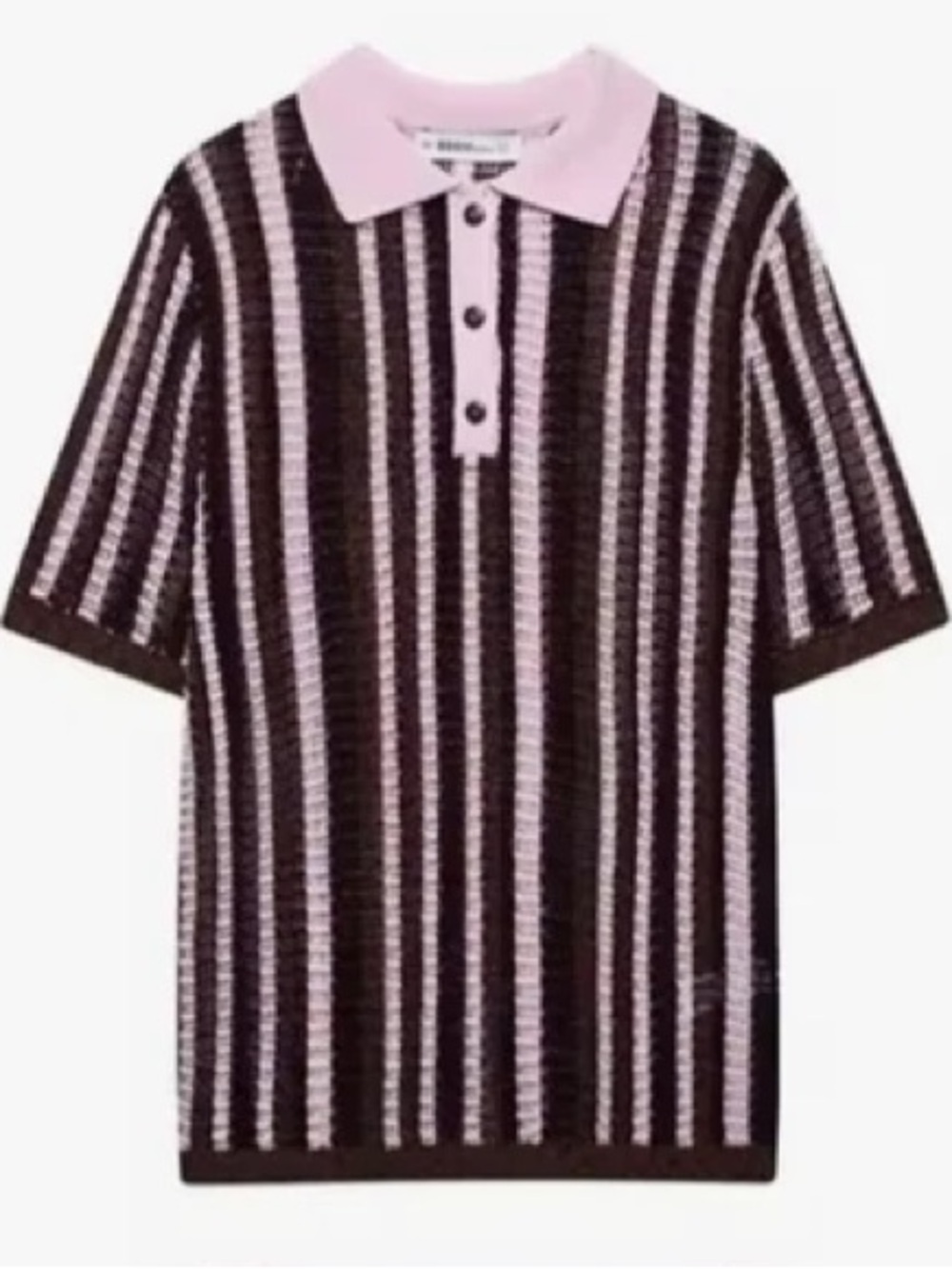 Zara polo shirt features a textured knit design and a button-up collar. - Picture 2 of 8